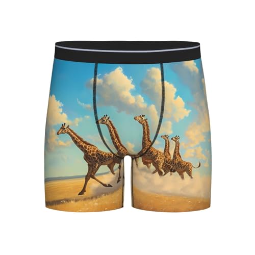 WBQLSL Men's Running giraffe Printed XX-Large Boxer Briefs - All-day Coolness and Comfort, Long Size (S-2XL) Black