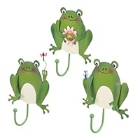 ELAYARD 3pcs Cute Frog Wall Hooks Decorative Iron Key Hangers Wall Mounted Coat Bag Hat Holders for Home Dorm Entryway Storage Organizer