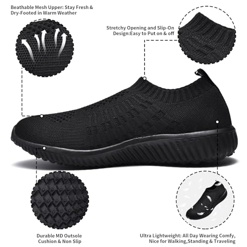 Image of konhill Womens Walking Shoes Slip On Sneakers Breathable Mesh Lightweight Casual Footwear for Daily Commute