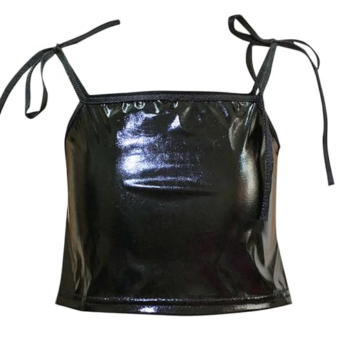 Girls Shiny Metallic Sequin Spaghetti Straps Tops Kids Lace Up Sleeveless Y2K Streetwear Crop T-Shirts Dancewear Tees3