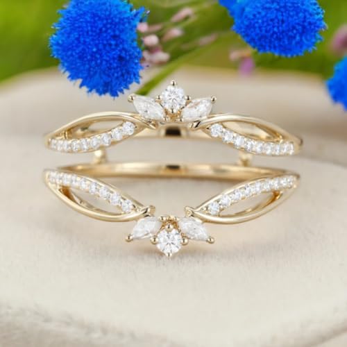 Moissanite Wedding Double Band for Women, Classic Eternity Ring Engagemnt Ring Enhancer Unique Bridal Proposal Ring2