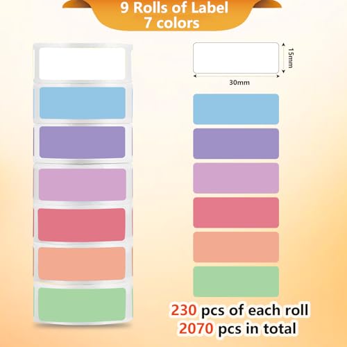 M110 Thermal Labels 2 Inch Circle Holographic Sticker Printer Labels 5 Colors 1-Roll & 2070PCS D30 Label Tape 9 Rolls, 0.55 * 1.18inch Label Maker Tapes - Image 6
