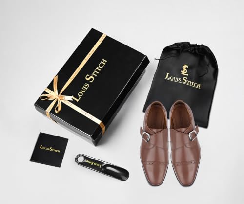 Image of LOUIS STITCH Men's Formal Shoes | Italian Leather Double Monk Strap Handcrafted | Stylish Slipon Shoes for Business, Formal, (LSRXSM)