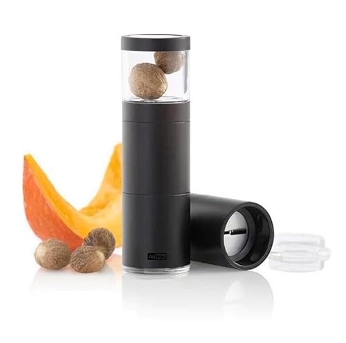 MACININO MANUALE MACINA NOCE MOSCATA IN ACCIAIO INOX NERO CON CONTENITORE ADHOC