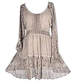  Damen Spitze Tunika Kleid Bluse Shirt Barock Long Pullover 42 44 46 48 50 M L XL XXL Lagenlook Office Strand Party zu Leggings Beige (44)