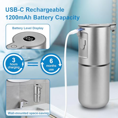 Image of OHIFAST Touchless Automatic Liquid Soap Dispenser, USB Rechargeable, Intelligent Hand Soap Dispenser, 6 Levels Adjustable 380ml, Wall Mount for Accessories