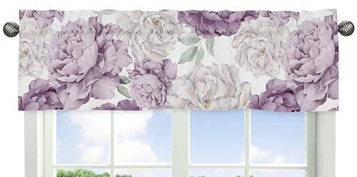Image of Sweet Jojo Designs Lavender Purple Boho Shabby Chic Floral Girl Window Valance Curtain Treatment Baby Nursery Kids Room Kitchen Bathroom Bedroom Ivory Bohemian Vintage Watercolor Nature Sage Green
