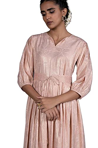 Image of W for Woman Women Light Foil Printed Pleated Maxi Dress with Belt