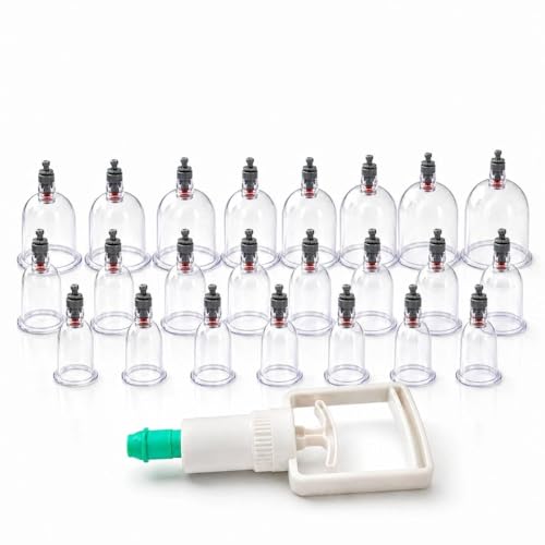 Image of HiJama 18 Pcs Vacuum Cupping set Therapy - Scholazs Cupping Kit for Pain Relief, Muscle Recovery, Body Massage & Blood Circulation - Portable Manual Therapy Cups with Magnetic Heads, Transparent Design