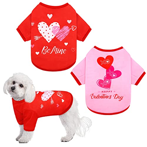 Pedgot 2 Pieces Valentines Day Pet Shirts Dog Clothes Heart Pattern Puppy T-Shirt Be Mine Dog Sweatshirt Printed Puppy Shirts Dog Pullover Breathable Dog Apparel for Pet Puppy Dog Cat, Large