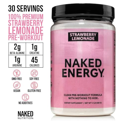 Image of NAKED Strawberry Lemonade Energy - Clean Pre Workout Supplement for Men and Women, NSF Certified, Vegan Friendly, No Added Sweeteners, Colors Or Flavors - 30 Servings