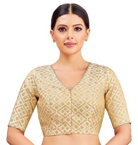 Image of Studio Shringaar Women's Readymade Brocade Elbow Length Sleeves Saree Blouse