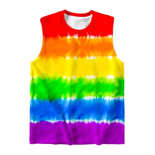 Image of DMPROD Kids Tie Dye Shirt Size 5-14 Years Sleeveless T Shirts Children Tank Tops Hippies Senior Tees for Boys Girls