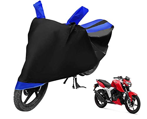 Image of Auto Hub Bike Body Cover Compatible with TVS Apache RTR 160, Coated, Mirror Pocket, Belt Buckle, Black-Blue