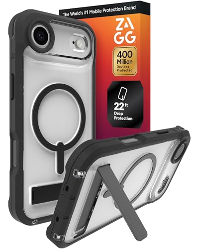 Image of ZAGG Rainier Case with Kickstand for iPhone Air - Black, Graphene 22ft (7m) Drop Protection, Lanyard Attach Points, MagSafe, Wireless Charging Compatible, 2-Piece Design, Phone Case