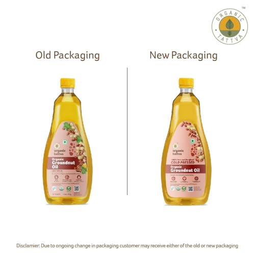 Image of Organic Tattva Cold Pressed Groundnut Oil 1 Litre | Organic Peanut Oil | Unrefined Edible Oil for Healthy Cooking | Natural Cold Press Oil (Pack of 2)
