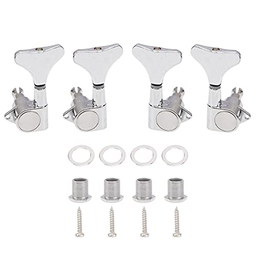 4Pcs Yootones Sealed Bass Tuning Pegs Machine Heads 2R2L Compatible with Electric Bass Tuners Replacement Parts (Silver)