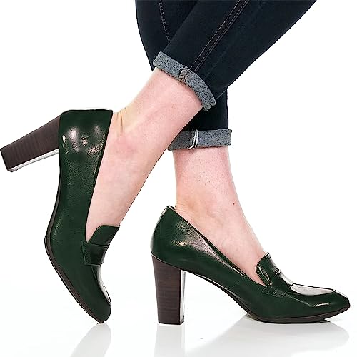 Image of MOOMMO Women Chunky Block Heel Pumps Round Closed Toe Slip On Oxford Loafers Shoes High Heels Snakeskin Work Pump Suede Loafer for Office Ladies Classic Formal Business Professional 4-13 M US