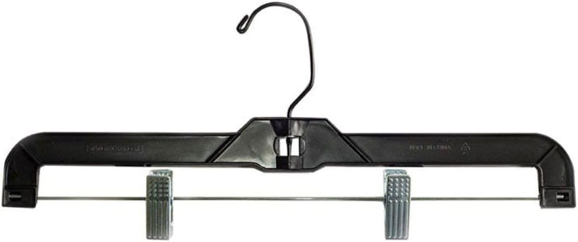 NAHANCO 600RCLH Plastic Skirt/Pant Hanger with Long Metal Swivel Hook and Pinch Clips, Heavy Weight, 14", Clear (Pack of 100)