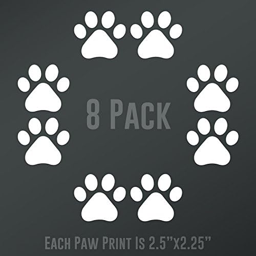 CMI DD893 Dog Paw Prints 8-Pack | Each paw 2.5-Inches by 2.25-Inches | Premium Quality White Vinyl