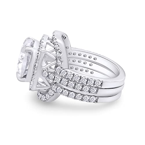 SAVEARTH DIAMONDS Cushion & Round Cut Lab Created Diamond Moissanite Engagement Ring & Double Wedding Band Halo Bridal Set, Wedding Rings Bands in 10K/14K Solid Gold (3.50 Cttw, G-H/VVS1) Jewelry Gift4