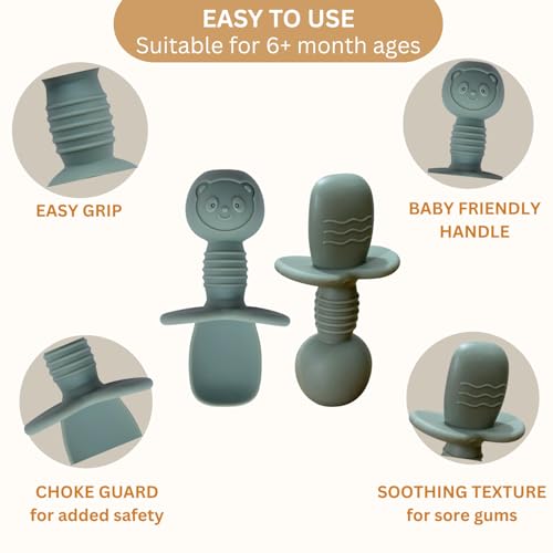 Image of FiABLE Pure Silicone Baby Spoons - 6M+ Feeding Spoon | Baby weaning Spoon | BPA Free, Non-Toxic Food Grade Chewable Teether, Soft Gum-Friendly - Set of 2 Blue&Green