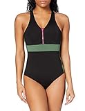 Verstärkte Nähte Amazon-Marke: AURIQUE Damen Badeanzug mit Reißverschluss, Schwarz (Khaki/Black/Fuchsia), XL, Label:XL