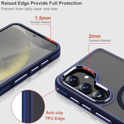 Image of MALEWOLF Case for Samsung Galaxy S25 Plus /S25+ Compatible with Magsafe, [Non-Slip Edge]&[Camera Frame Protection] for S25 Plus Phone Case, Shockproof Translucent Matte Galaxy S25+ Cover (Darkblue)