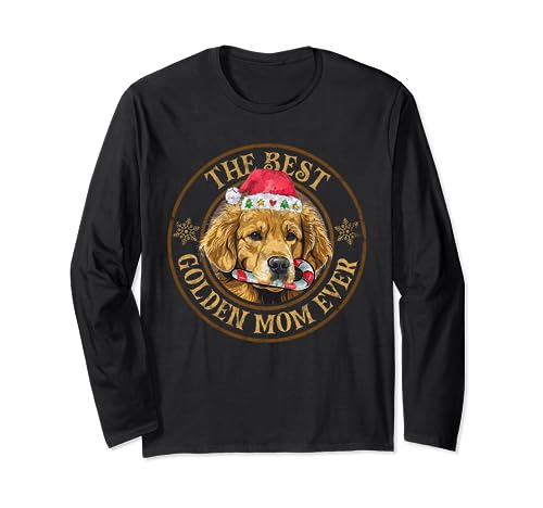Best Golden Mom Ever Golden Retriever Dog Santa Christmas Manga Larga