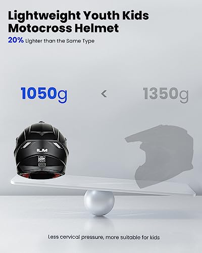 ILM Kask motocyklowy dla dzieci, zestaw motocrossowy – pełny kask motocyklowy dla młodzieży, kask MTB do jazdy motocyklem terenowym z goglami, rękawiczkami i maską, do jazdy quadem, gokartem, w