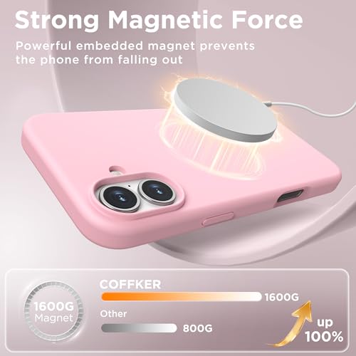 Image of Magnetic for iPhone 16 Case, Compatible with MagSafe, Liquid Silicone Phone Cover with Screen Protector & Camera Protector, Soft Anti-Scratch Microfiber Lining Inside 6.1 inch, Pink