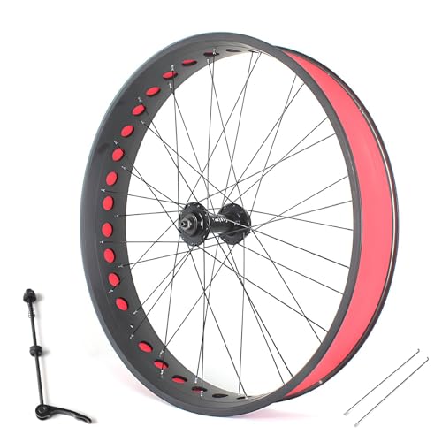 HZXQCVB 26 Zoll Fat Bike Vorderrad 4.0/4.9''-Reifen Aluminium-Legierung Snow Bike/Beach Bike Laufradsatz Scheibenbremsnaben QR 135mm/190mm 36H Für 7-12 Gang Kassettenfreilauf(Black,26in Front)