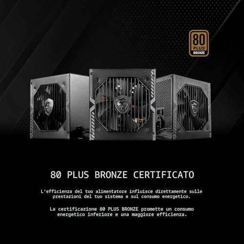 MSI MAG A550BN Alimentatore, Spina EU - 550W, certificato 80 Plus Bronze, ATX PSU, 12V Single-Rail, circuito DC-to-DC, ventola 120mm - Alimentatore - Immagine 2