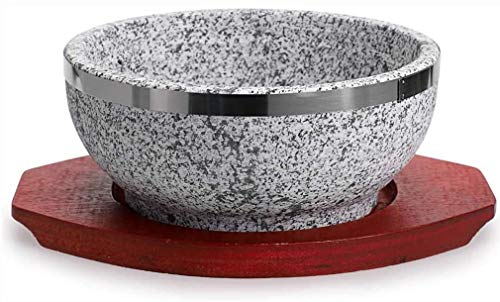 Bol En Pierre De Cocotte En Granit Avec Base En Bois, Bol Bibimbap Coréen, Cuiseur à Riz En Pot En Faïence, Cocotte En Céramique, Pot Pour Soupe Coréenne Ragoût (Size:diameter20cm(8inch),Color:Pierre)