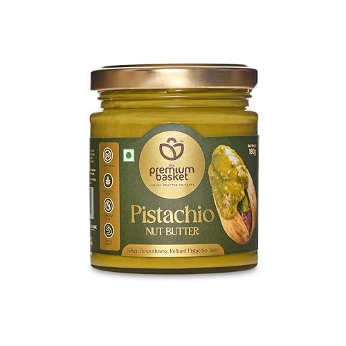 The Premium Basket Pistachio Nut Butter | Made with Irani Pistachios | Unsweetened | High Dietary Fiber | Rich in Protein | Trans Fat Free | Natural Spread | 180g (Pack of 1) The Premium Basket Pistachio Nut Butter | Made with Irani Pistachios | Unsweetened | High Dietary Fiber | Rich in Protein | Trans Fat Free | Natural Spread | 180g (Pack of 1)