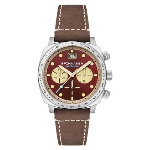 Spinnaker Men's 42mm Hull Chronograph Burnt Maroon Watch with Leather Strap SP-5068-05