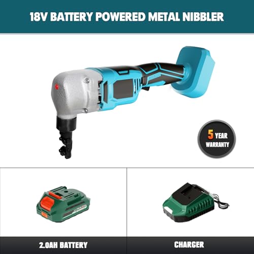 Image of Mayoki 18 Gauge Metal Nibbler Compatible with Makita 18v Battery, Cordless 1200RPM Speed Brushless Shear Tool, 2 Cutting Heads, 2.0 Battery & Charger Kit, for Stainless Steel, Sheet Aluminium, Plastic