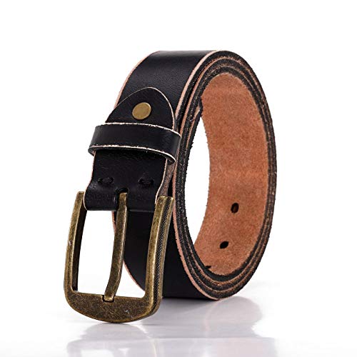 Men's Leather Belt Black Belt With Singe Prong Buckle For Retro Jeans Dress Belt