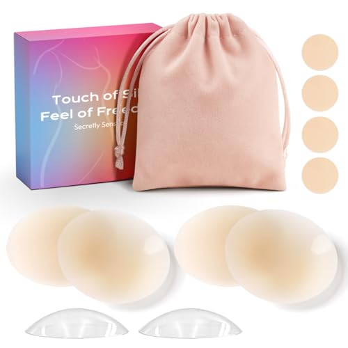 daidora 2 Pares de Pezoneras Adhesivas Invisibles de Silicona, Impermeables, Reutilizables y Invisibles, Incluye Bolsa de Almacenamiento Beige