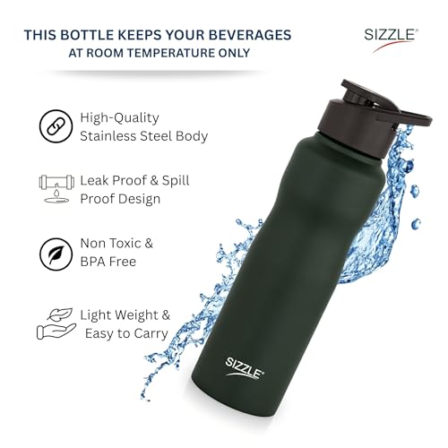 Image of Sizzle Orbit 750 ml Stainless Steel Water Bottle - Leakproof & Lightweight Fridge Bottle - for Gym, Office, School & Home - BPA Free, Easy to Clean (Dark Green)