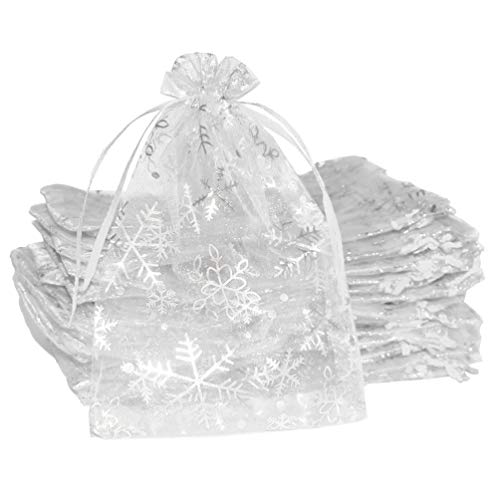 UHANGETH 100pcs 5x7 inch Drawstring Organza Bags Silver Snowflake Party Wedding Favor Jewelry Bag
