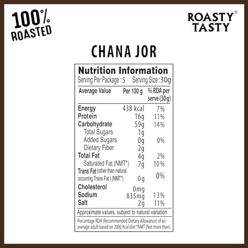 Image of Roasty Tasty Chana Jor | Roasted Chana Chur Garam - Healthy Snack with Hing Jeera Flavour | Healthy Namkeen for Chai Time | High Protein | No Palm Oil Namkeen Snacks | Gluten Free Snacks | 150g x 2 Packs | Crunchy Indian Snack | Roasted Namkeen