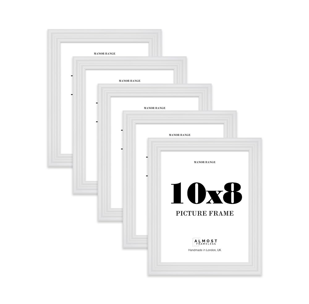 10x8 Picture Frame, Display 10x8 Pictures (20.3 x 25.4cm) - Ice White Vintage 42mm Edge Decorative Wall Display Frame - 5 Pack — image 1