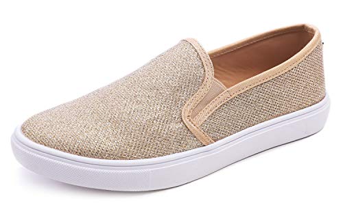 FEVERSOLE Women's Fashion Shiny Soft Slip On Sneaker Sparkle Casual Comfort Loafers