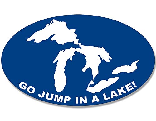 Oval Great Lakes Go Jump in A Lake Sticker (Canada Michigan rv Travel)