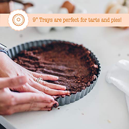 Non Stick Round Fluted Tart Tins, Pie Dish and Quiche Dish in Stainless Steel with Removable Loose Bottom for Pie, Quiche and Tart Cooking (2 Pack) 3 Gallery Image