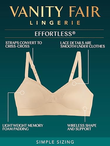 Vanity Fair Women's No Underwire Effortless Bra, Soft Wireless Support and Memory Foam Cups, S-3XL, Plus Size, Damask Neutral, 3X-Large - image 5
