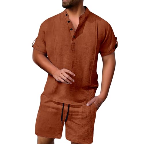 Survêtement d'été pour homme avec polo boutonné et short à cordon de serrage uni