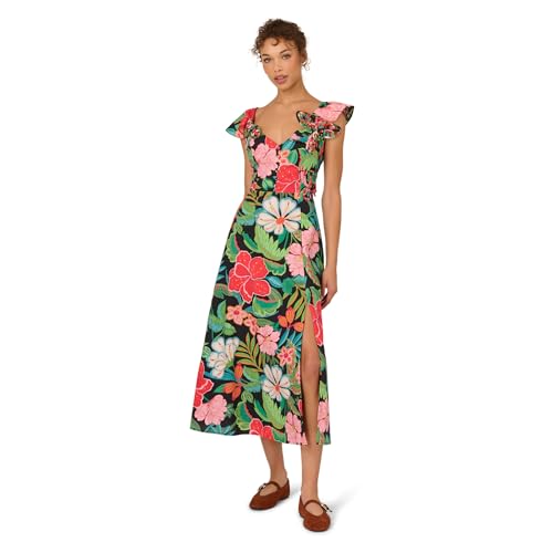 Adrianna Papell Womens 3D Floral Print Midi Dress Black Multi 8