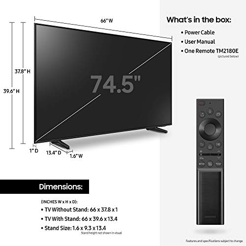 معالج تلفزيون QLED 4K مقاس 75 بوصة من سامسونج بتصميم رفيع وانيق PQI 3100 وخاصية +HDR 10 وتباين عالي الجودة ولون عالي الدقة 100% مع خاصية تعتيم ووضوح UHD ومستقبل مدمج - QA75Q60ABUXUM (موديل 2021)